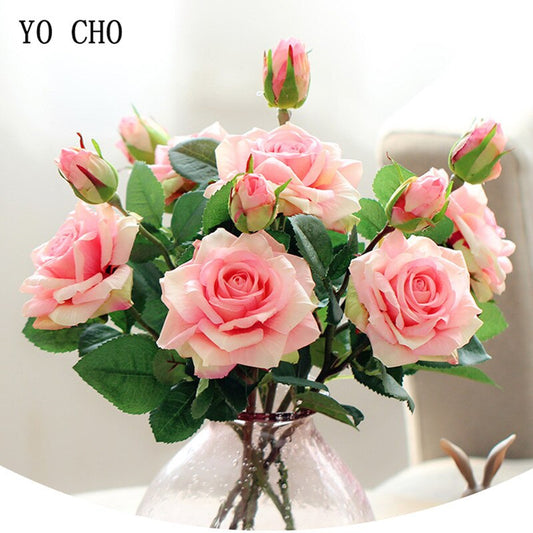 YO CHO DIY 15 Flower Heads Real Touch Flower Artificial Rose Flower Wedding Decoration Accessories Home Decor Flower for Wedding